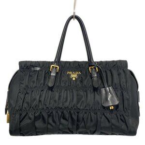 PRADA Gathered Bag Black Nylon Leather - Handbag 490-082925